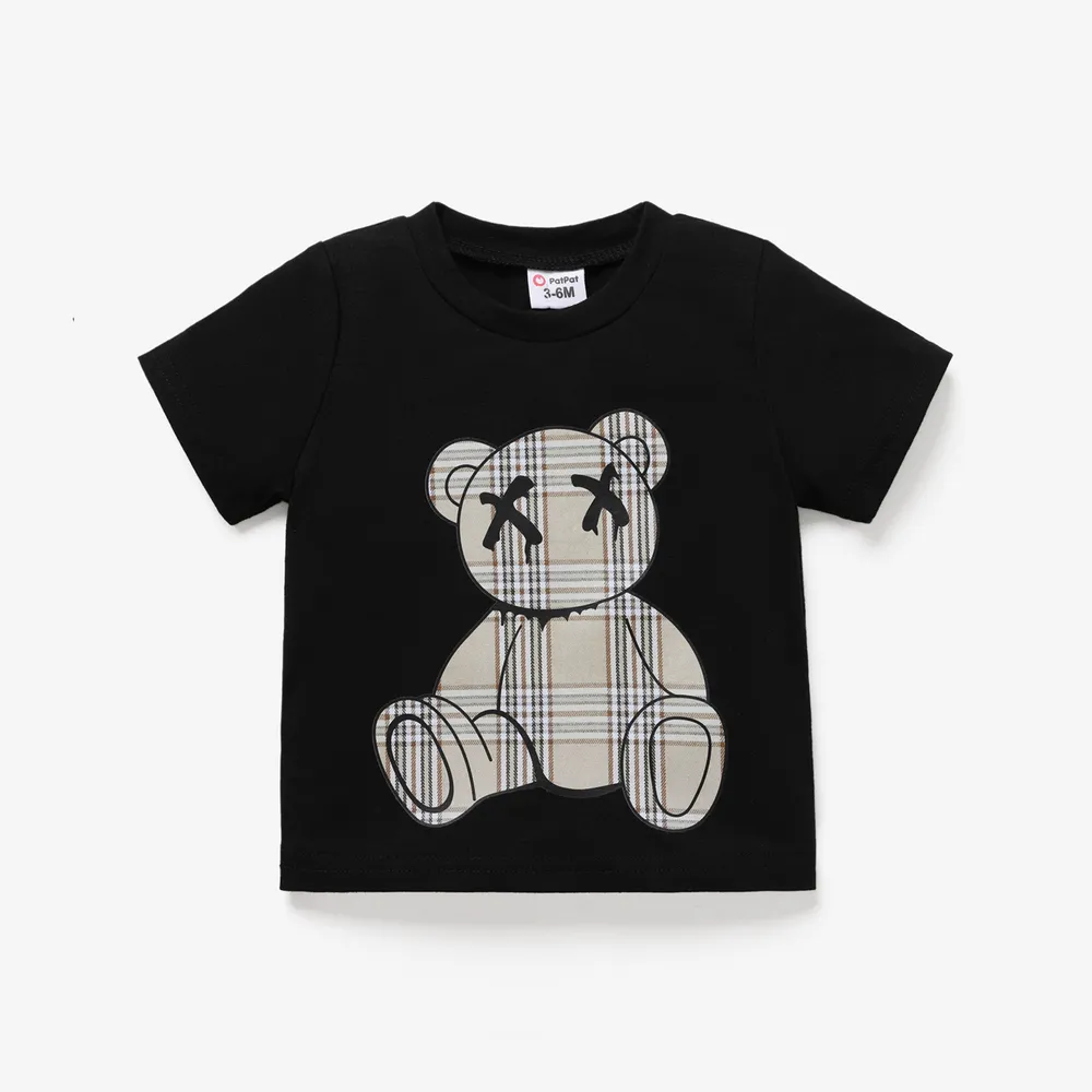 Baby Girl/Boy Plaid Bear Graphic Short-sleeve Tee big image 1