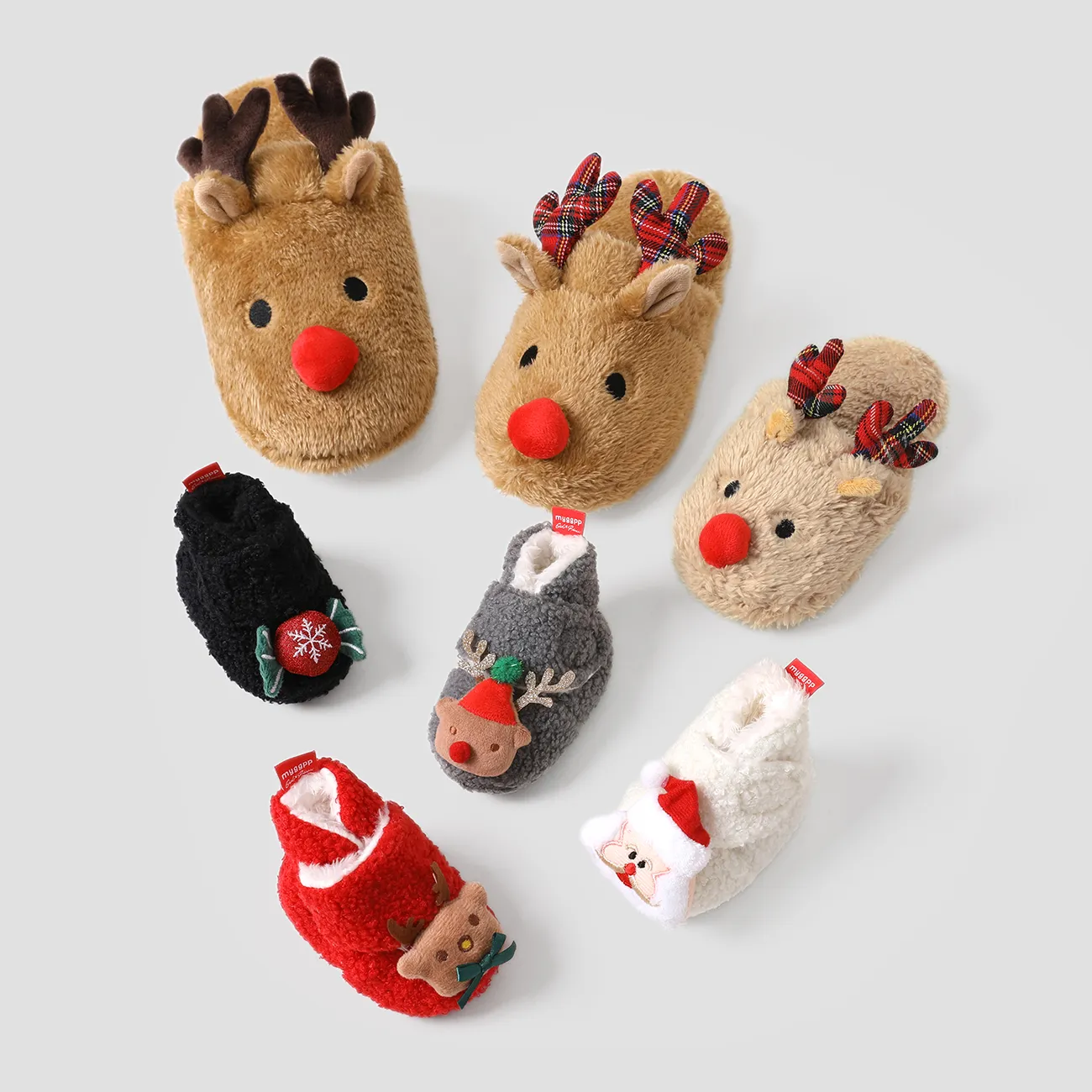 Christmas Family Matching 3D Cartoon Reindeer&Santa Pattern Slippers & Prewalker Shoes Black2 big image 1
