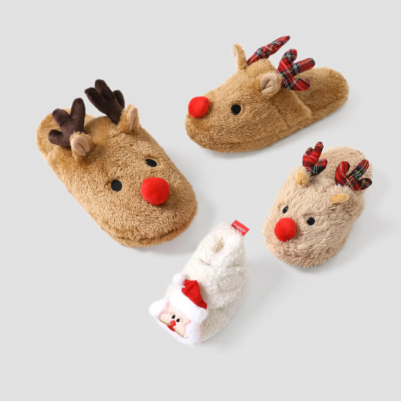 Weihnachten Familie Matching 3D Cartoon Rentier & Santa Muster Hausschuhe & Prewalker Schuhe white1 big image 1