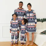 Christmas Family Matching Festival Theme All-over Print Long-sleeve Pajamas Sets(Flame resistant) Deep Blue image 2