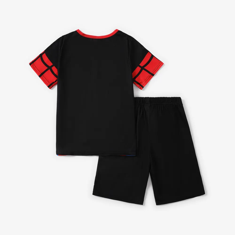 2pcs Kid Boy Spider Print Colorblock Short-sleeve Tee and Elasticized Shorts Set big image 2