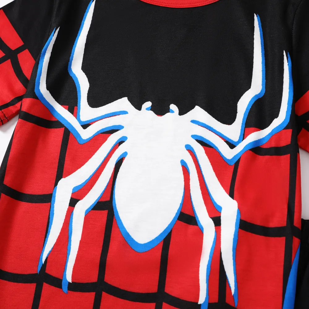 2pcs Kid Boy Spider Print Colorblock Short-sleeve Tee and Elasticized Shorts Set  big image 3