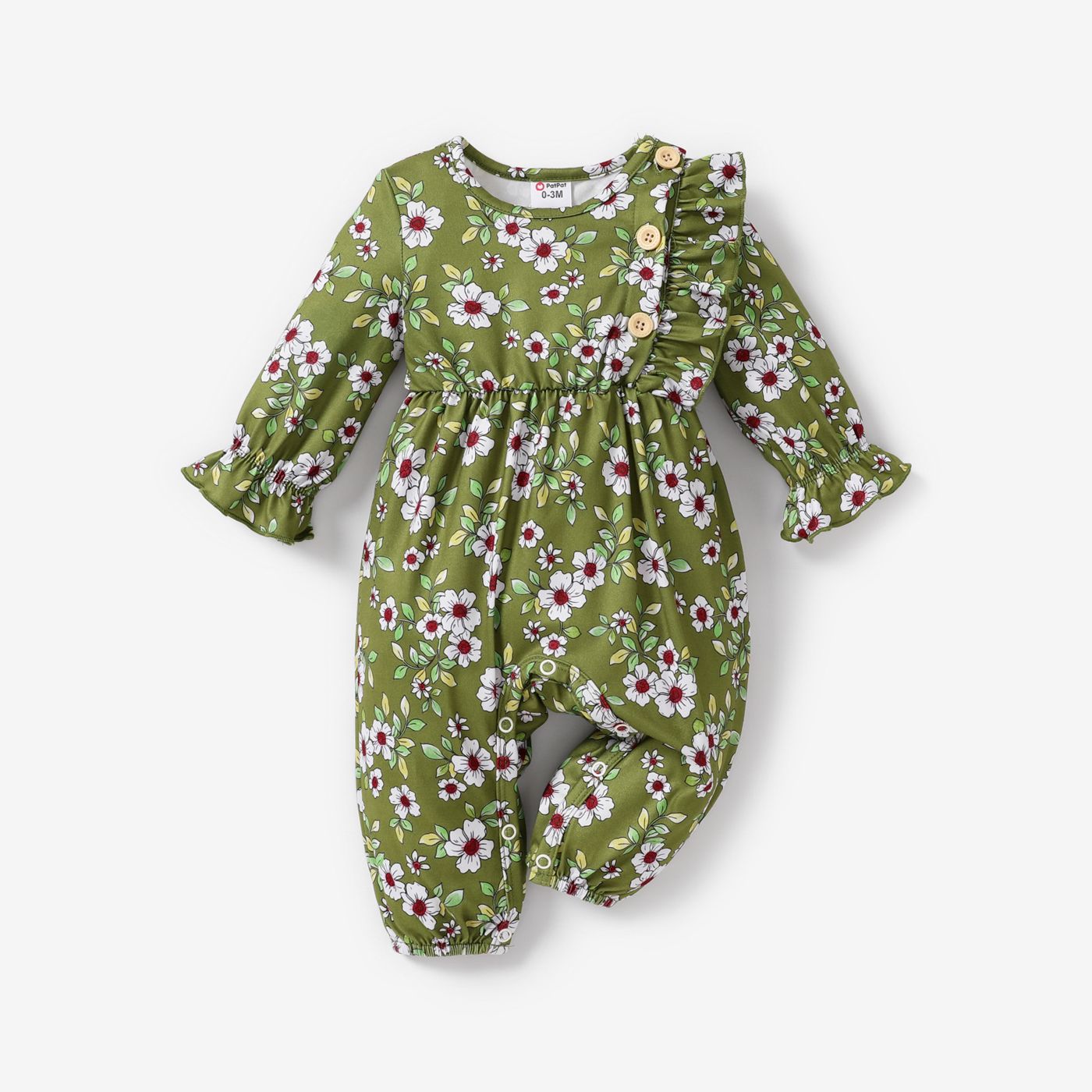 BABY GIRL Sweet Butterfly/Solid Color/Floral Print Jumpsuit, Soft Ruffle Edge, 1 Piece, Medium Thickness, Polyester Spandex