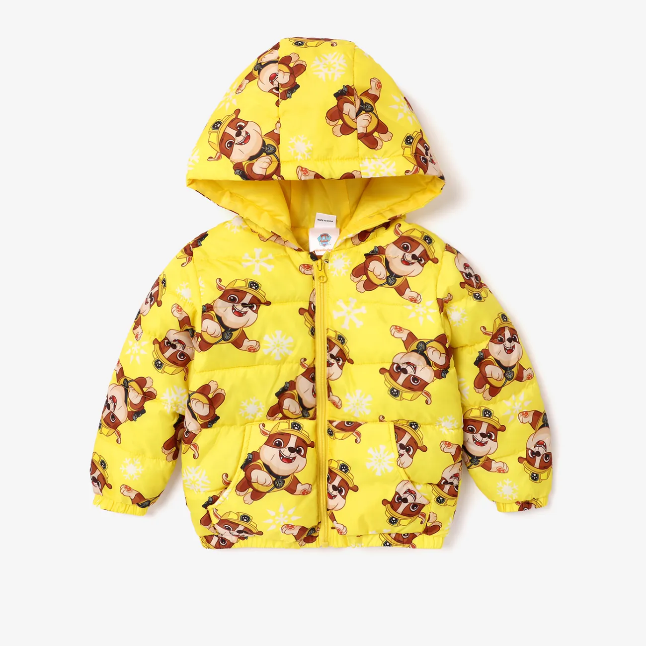 PAW Patrol Toddler Girl/Boy Character & Allover Print Long-sleeve Hooded Quilted Jacket Yellow big image 1