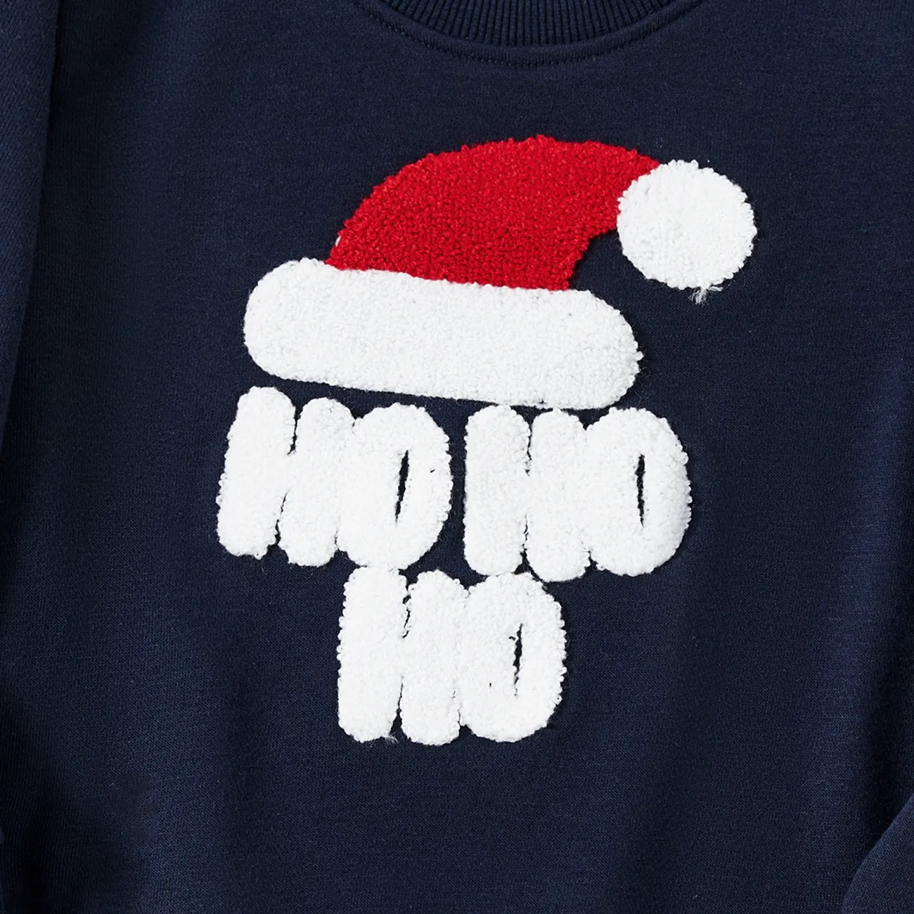 Christmas Family Matching Hat&Letters Print Long Sleeve Tops Deep Blue big image 1