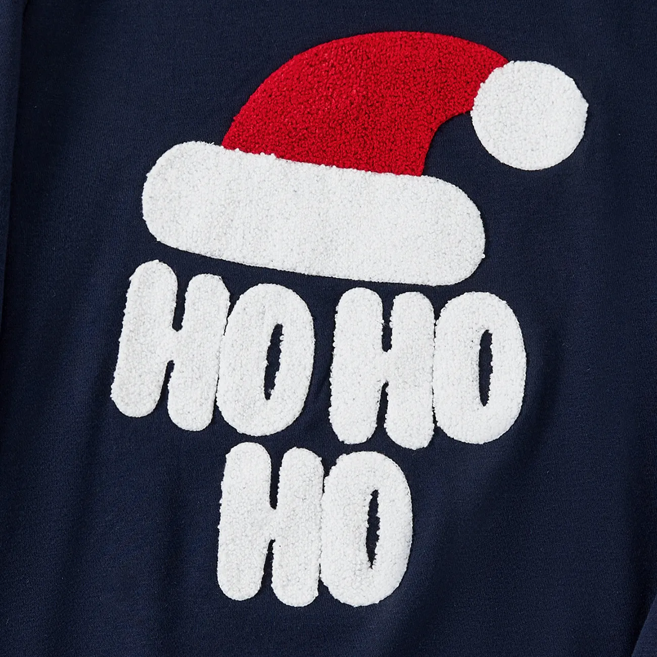 Christmas Family Matching Hat&Letters Print Long Sleeve Tops Deep Blue big image 1
