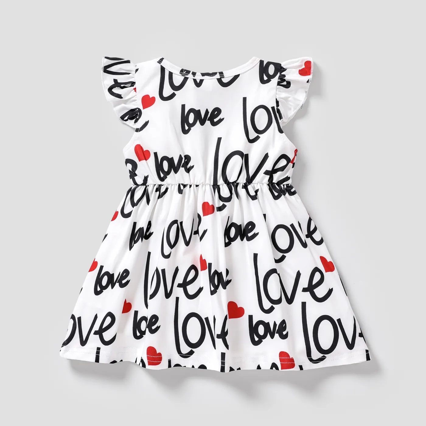 Baby Girl Allover Heart & Letter Print Flutter-sleeve Bow Front Dress Multicolour-1 image 2