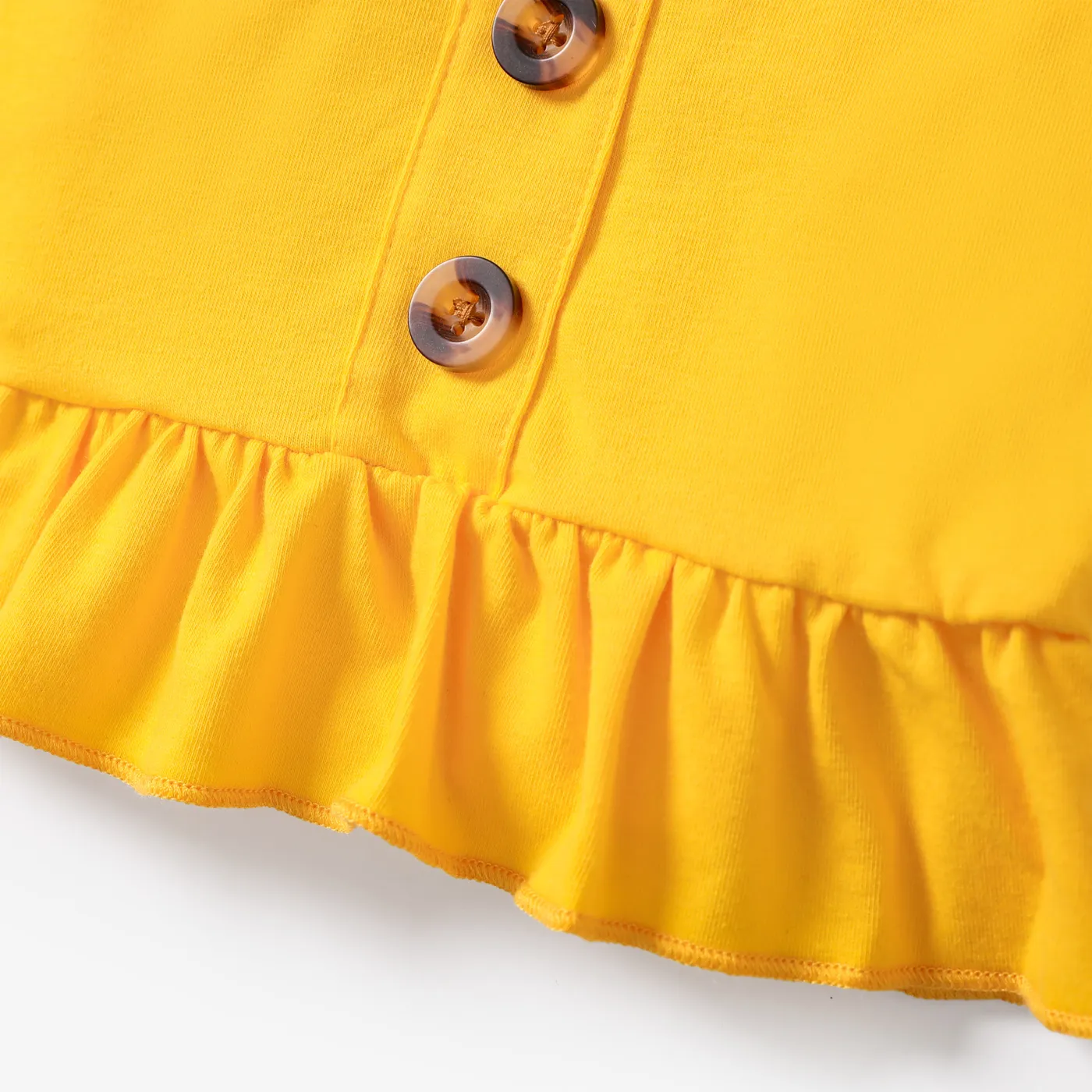 2pcs Baby Girl Solid Ruffle Hem Tank Top and Sunflower & Leopard Print Flared Pants Set Yellow image 4
