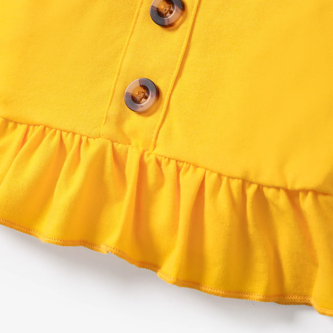 2pcs Baby Girl Solid Ruffle Hem Tank Top and Sunflower & Leopard Print Flared Pants Set Yellow big image 1