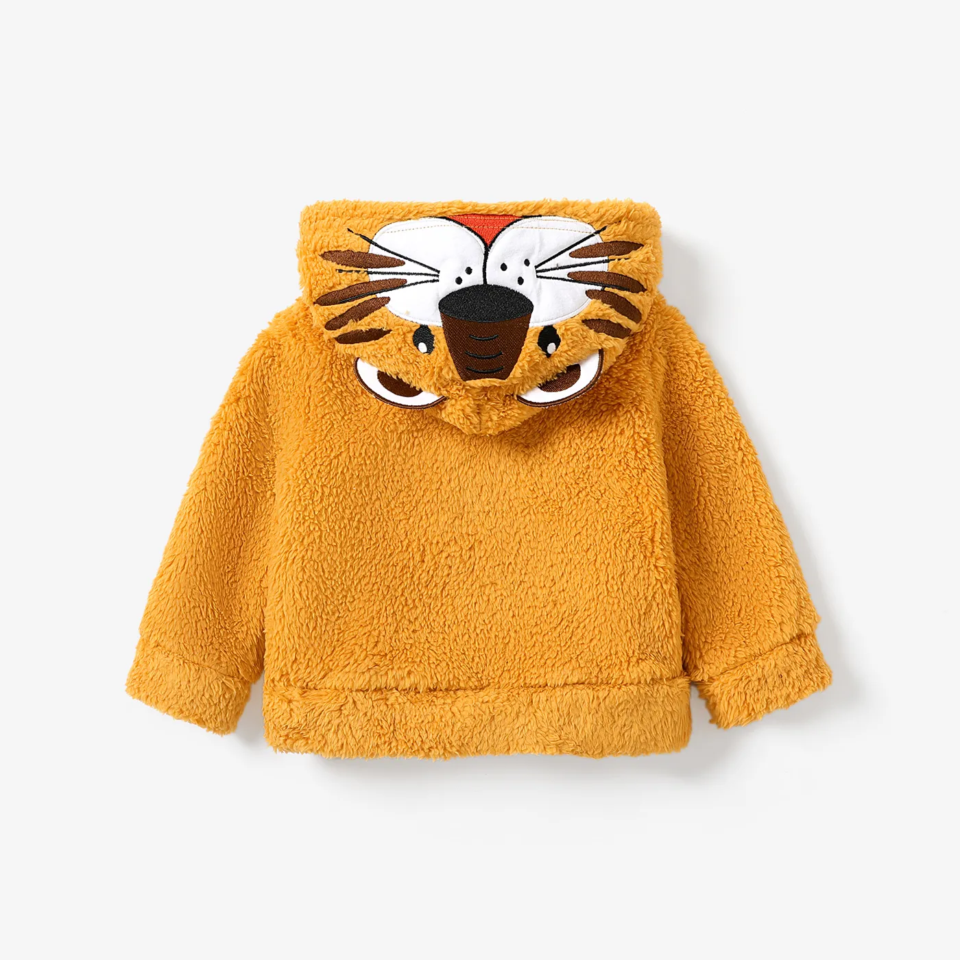 Baby Boy 3D Tiger Pattern Plush Hooded Jacket Ginger image 3