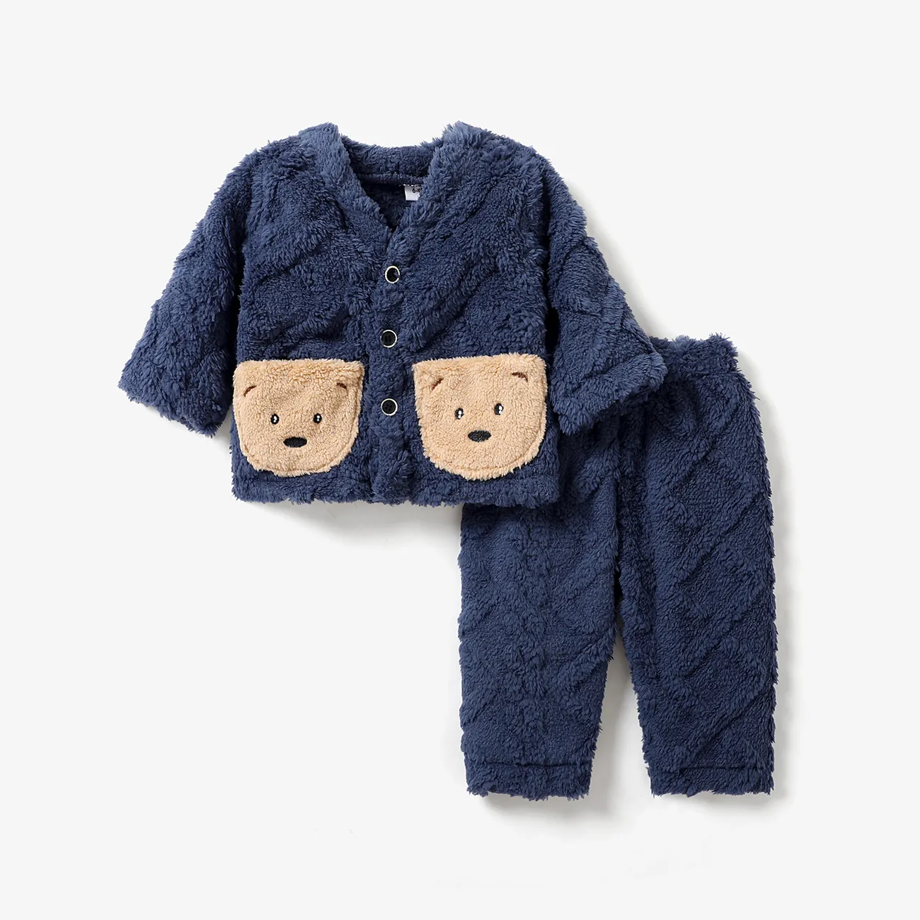 2pcs Baby Baby/Girl Childlike Animal Pattern Bear Patch Pocket Long Sleeve Top/Pant Set  big image 1