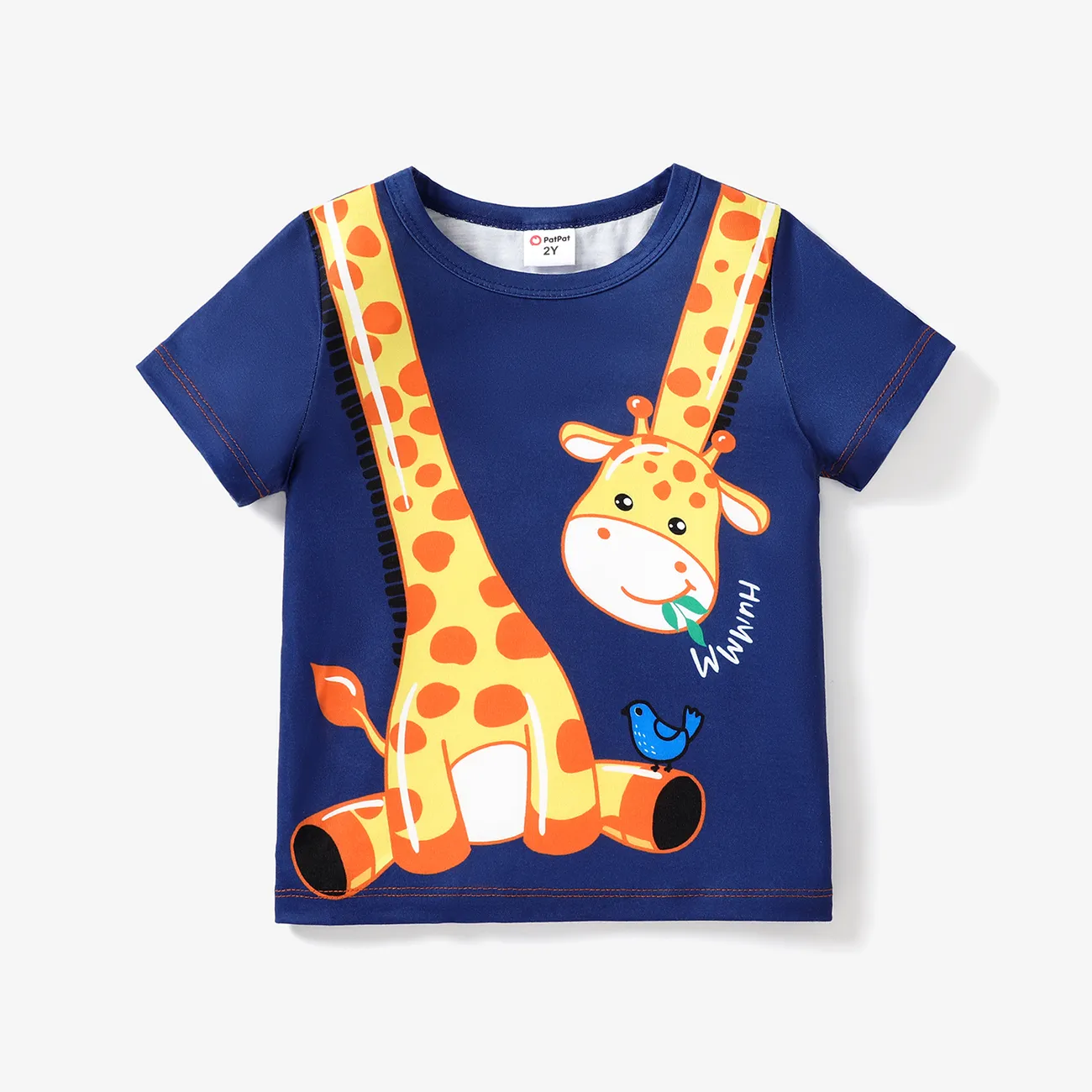 Criança Menino Infantil Girafa Manga curta T-shirts azul real big image 1