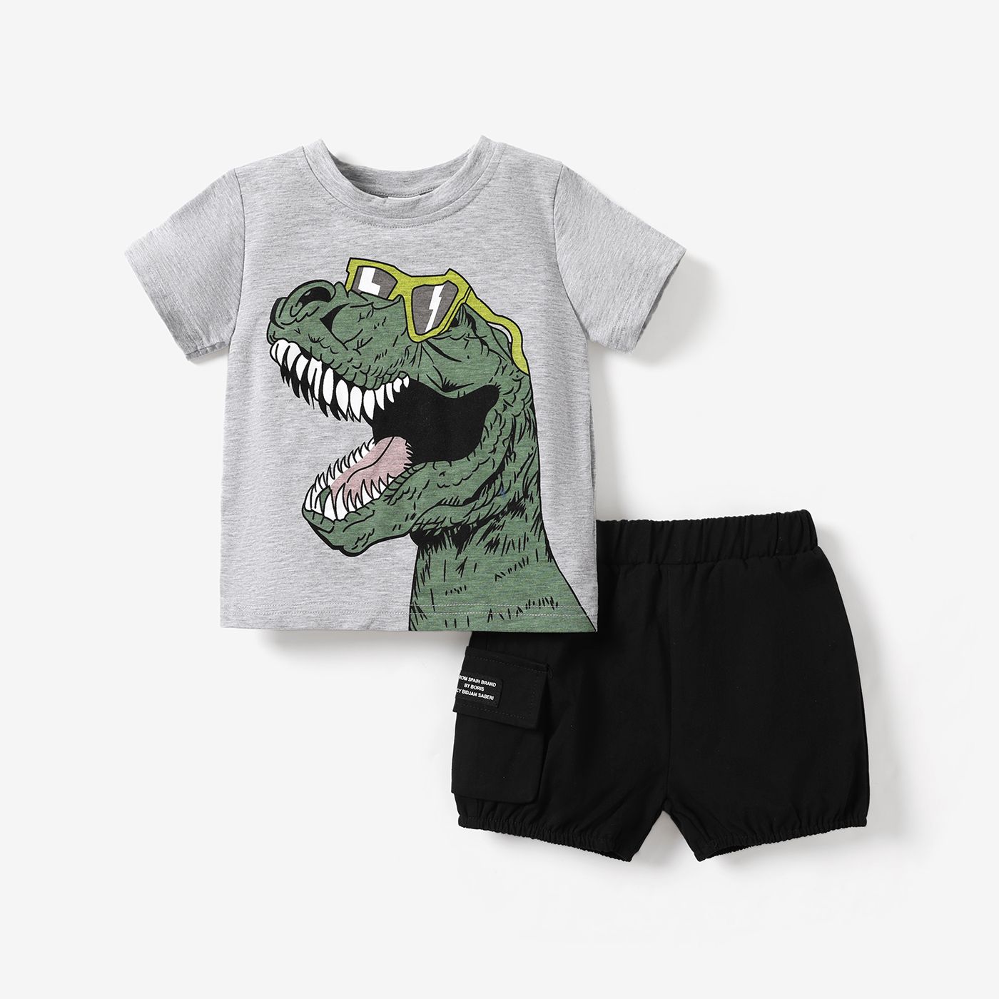 Ensemble De 2 T-shirts Et Shorts Cargo à Imprimé Dinosaure Pour Tout-petit Garçon