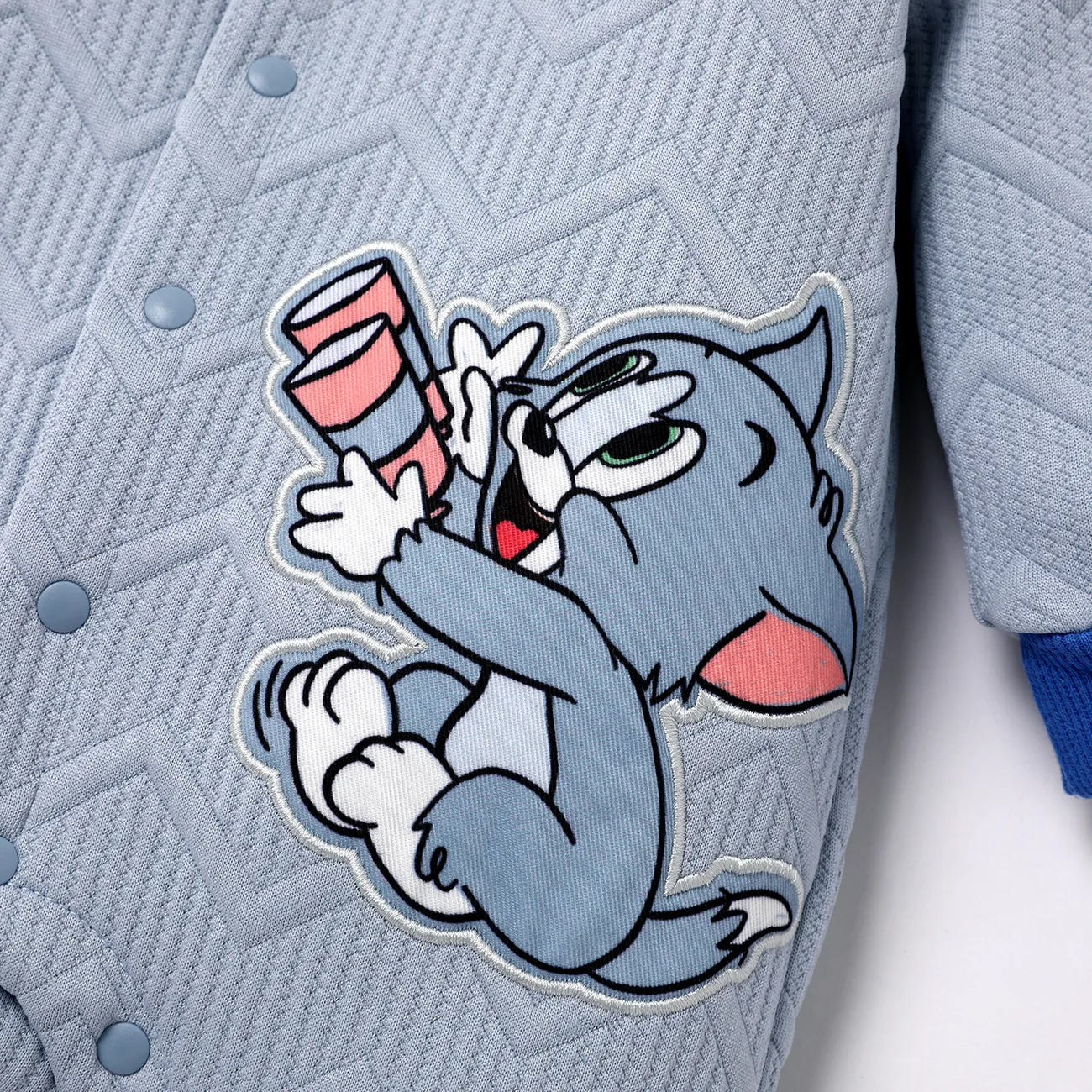 Tom and Jerry قطعة واحدة مواليد رجالي كم طويل بغطاء للرأس شخصيات أزرق رمادي big image 1