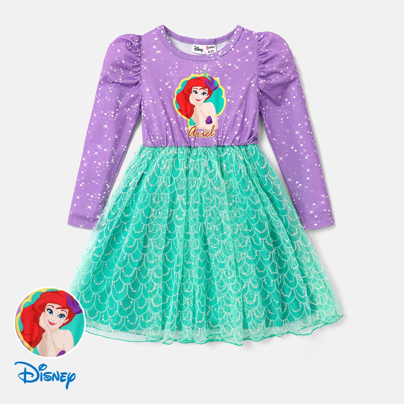 

Disney Princess Toddler/Kid Girl Character Print Long-sleeve Mesh Dress