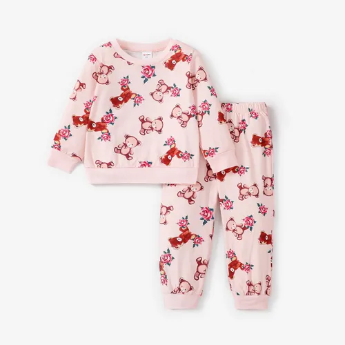 2pcs Toddler Girl Childlike Animal Pattern Pajama Set