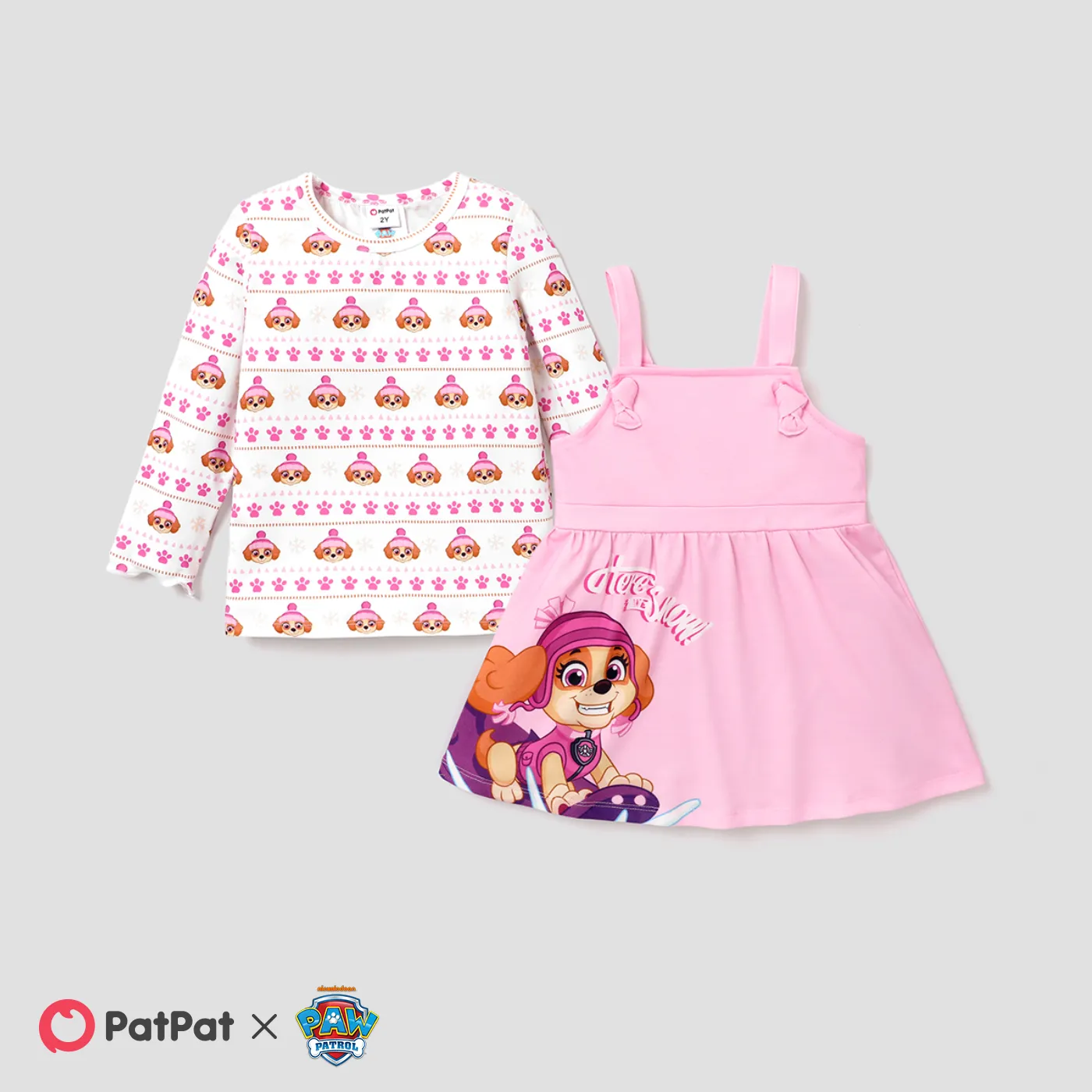 PAW Patrol Toddler Girl Allover Snowflake Print Graphic Top and Camisole Dress sets Pink big image 1