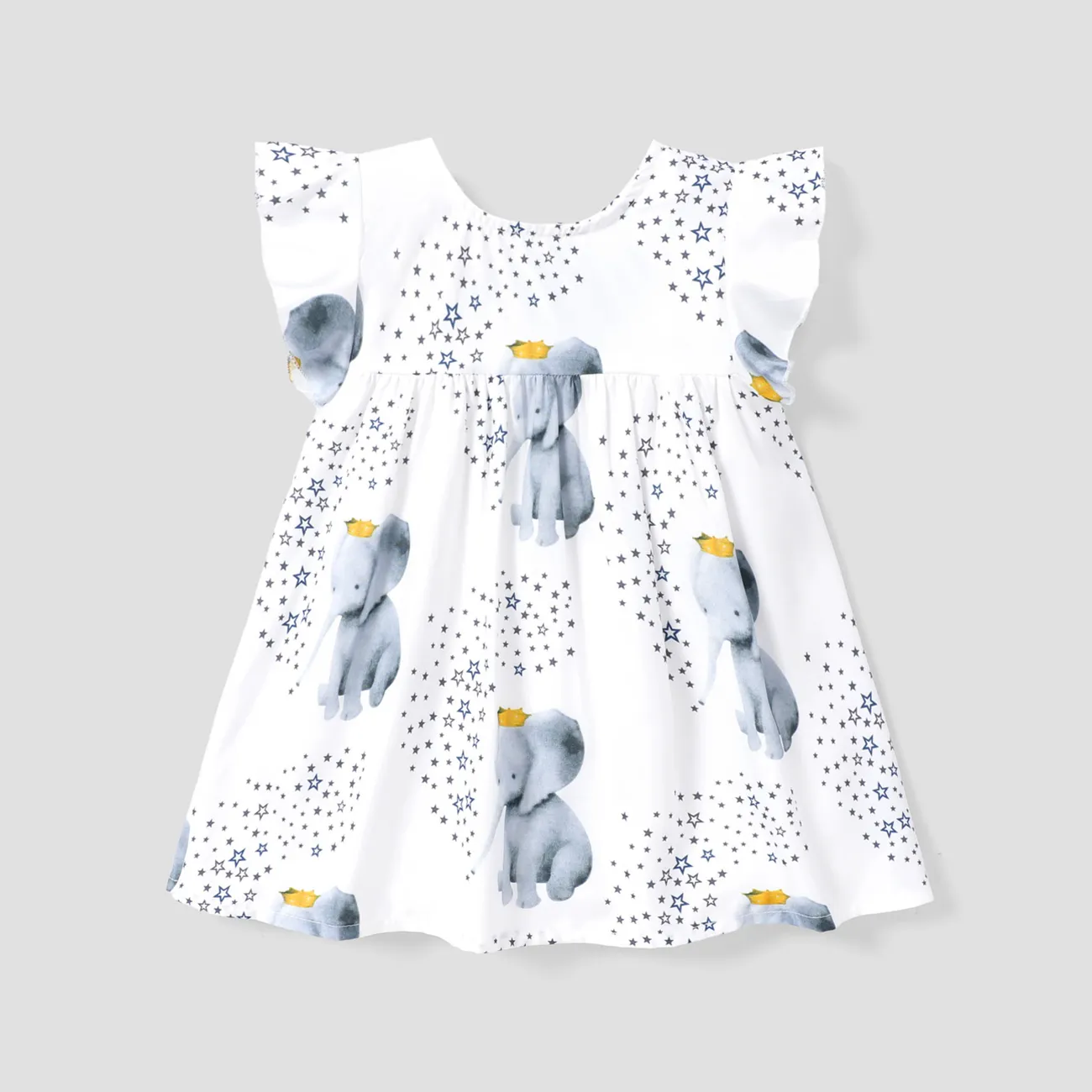 Crown Elephant Star Print Flounce-sleeve Baby Dress  big image 1