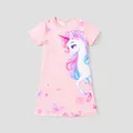 Kid Girl Unicorn Print Short-sleeve Light Pink Dress  image 1
