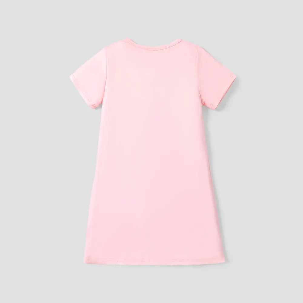 Kid Girl Unicorn Print Short-sleeve Light Pink Dress  big image 2