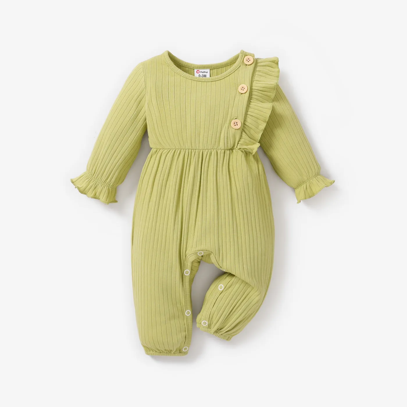 BABY GIRL Sweet Butterfly/Solid color/Floral print Jumpsuit, Soft Ruffle Edge, 1 Piece, Medium Thickness, Polyester Spandex Light Green