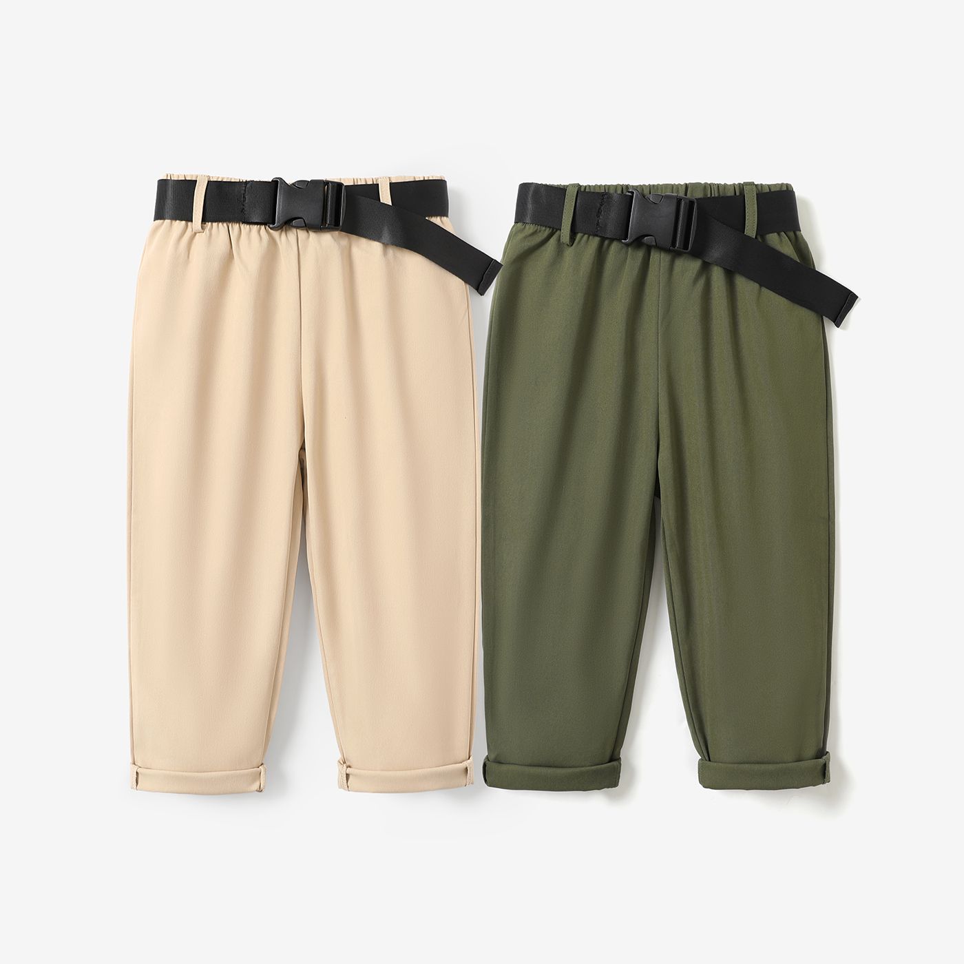 

2pcs Toddler Boy Solid Casual Loose Fit Pants with Belt