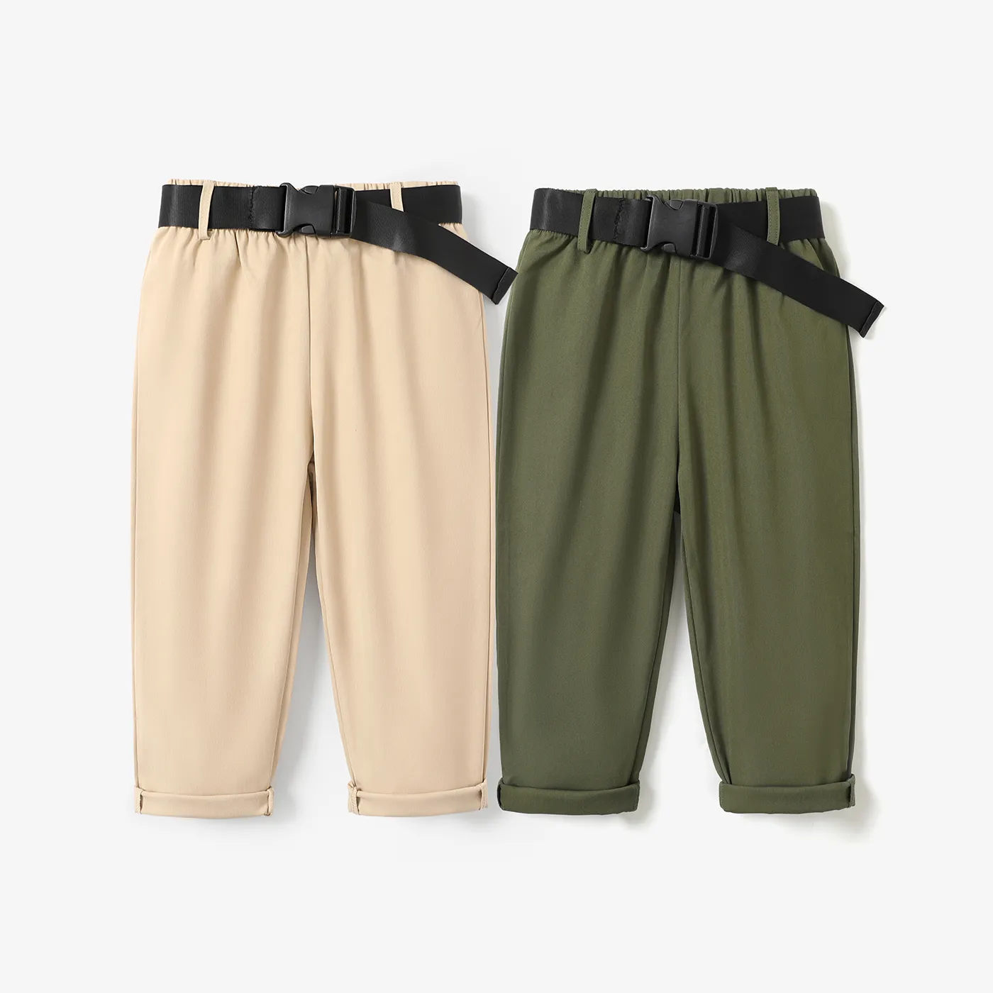 2pcs Toddler Boy Solid Casual Loose Fit Pants with Belt  image 2