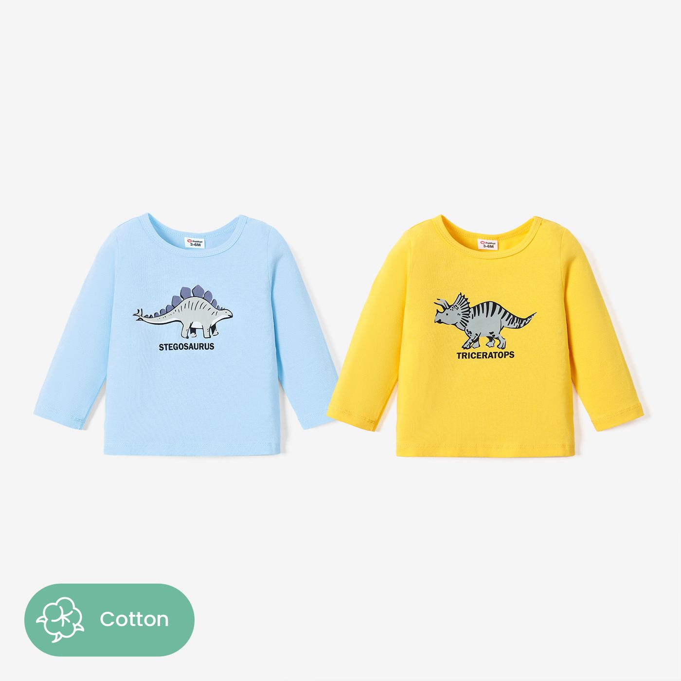 T-shirt à Manches Longues Baby Boy 94% Coton Enfantin Dinosaure