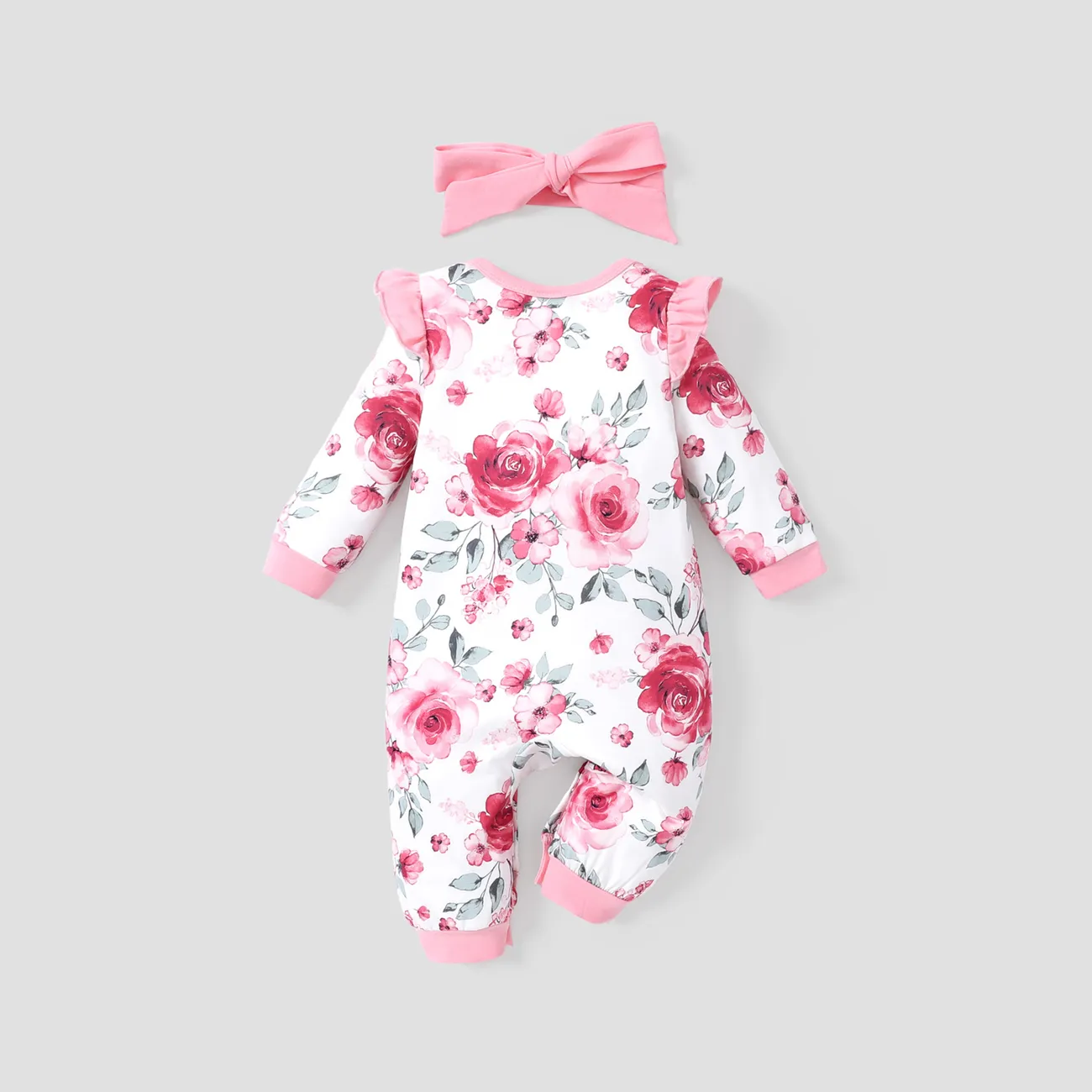 2 Stück Baby Mädchen Knöpfe Große Blume Süß Langärmelig Baby-Overalls Hell rosa big image 1