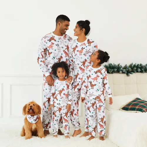Christmas Dinosuar Print Family Matching Pajamas Sets (Flame Resistant)