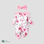 2pcs Baby Girl Floral Sweet Long Sleeve Jumpsuit Set Light Pink