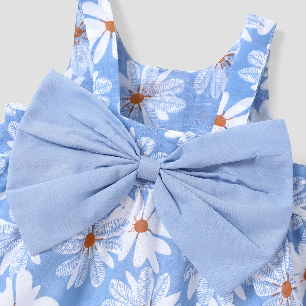 2pcs Baby Girl All Over Daisy Floral Print Bowknot Sleeveless Tank Dress with Hat Set big image 5