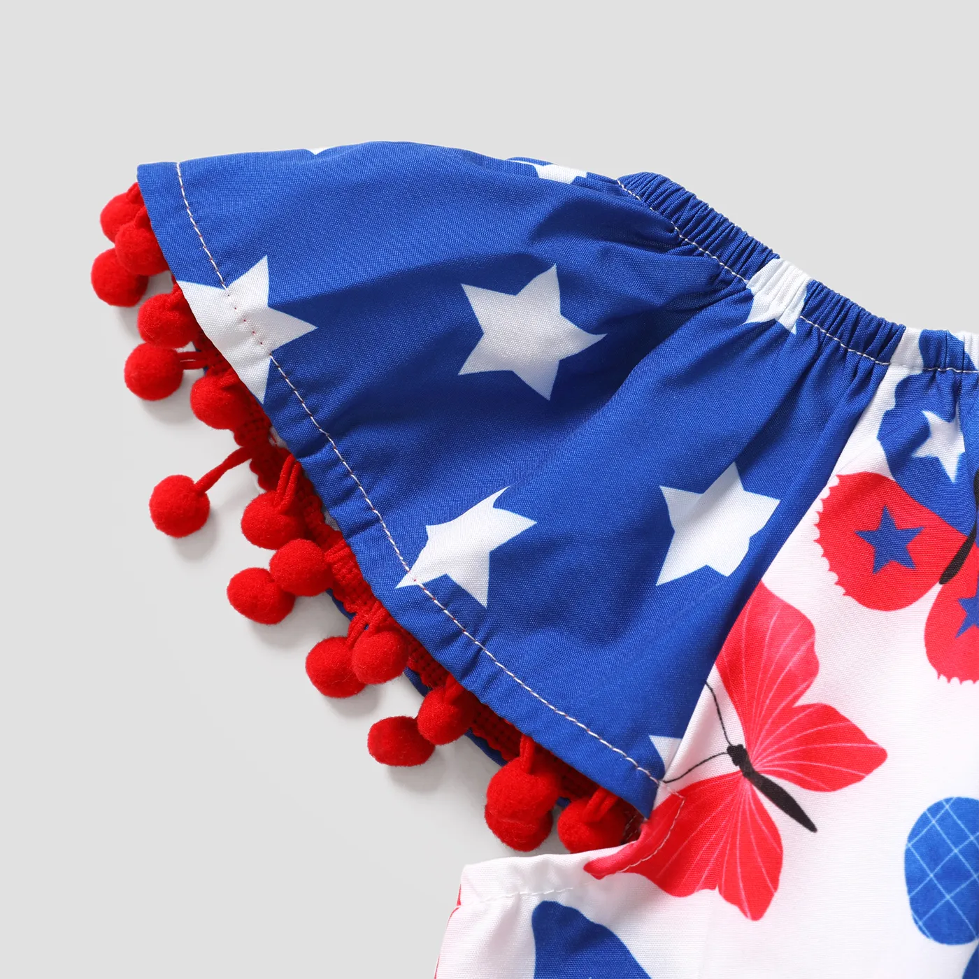 Independence Day Toddler Girl Butterfly Print Pom Pom Decor Short-sleeve Dress Colorful image 4