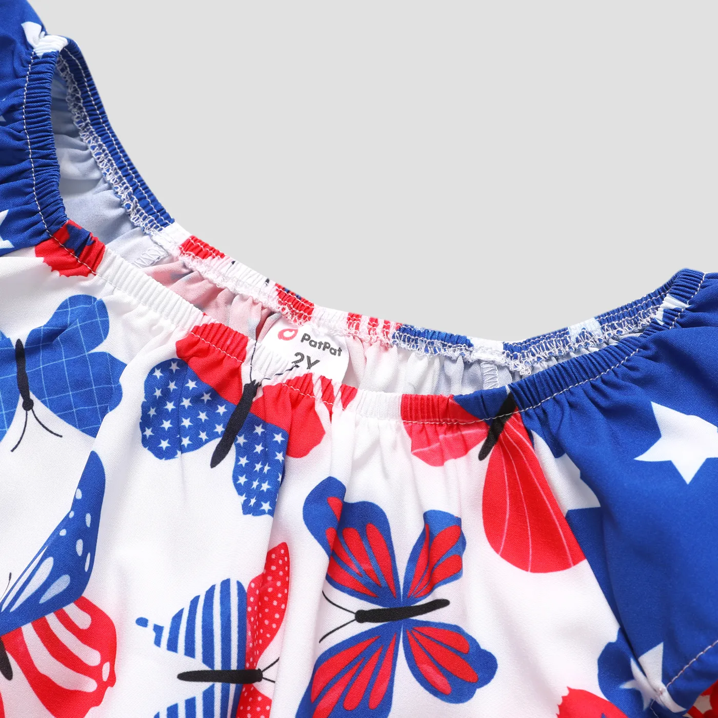 Independence Day Toddler Girl Butterfly Print Pom Pom Decor Short-sleeve Dress Colorful image 3