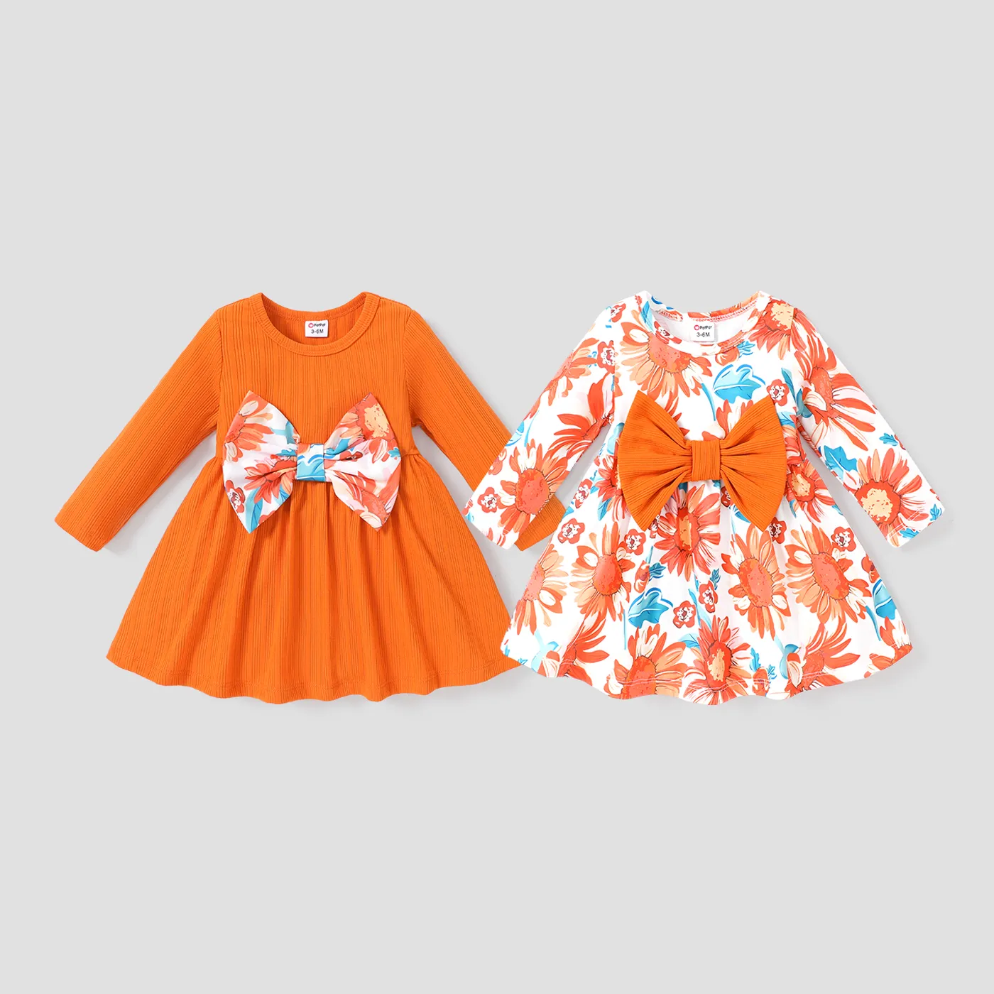 1 Pc Baby Girl Couleur Unie Et Allover Sunflower Print Bowknot Robe
