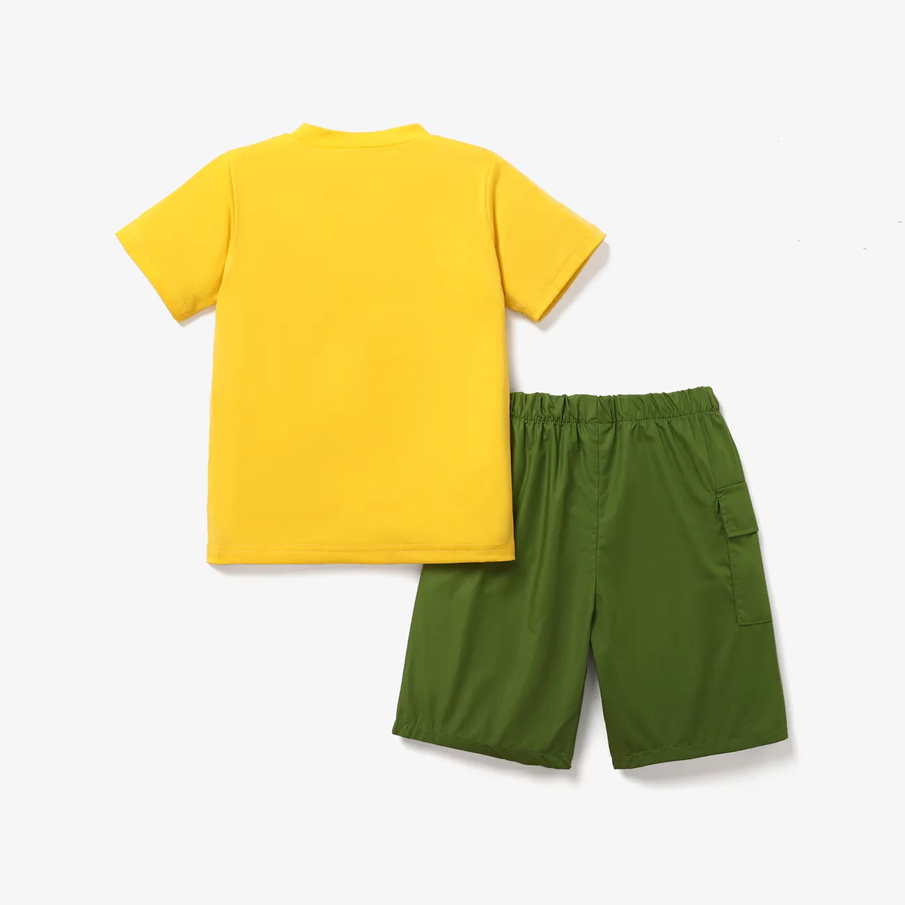 2pcs Kid Boy Dinosaur Print Short-sleeve Tee and Pocket Design Shorts Set Yellow big image 1