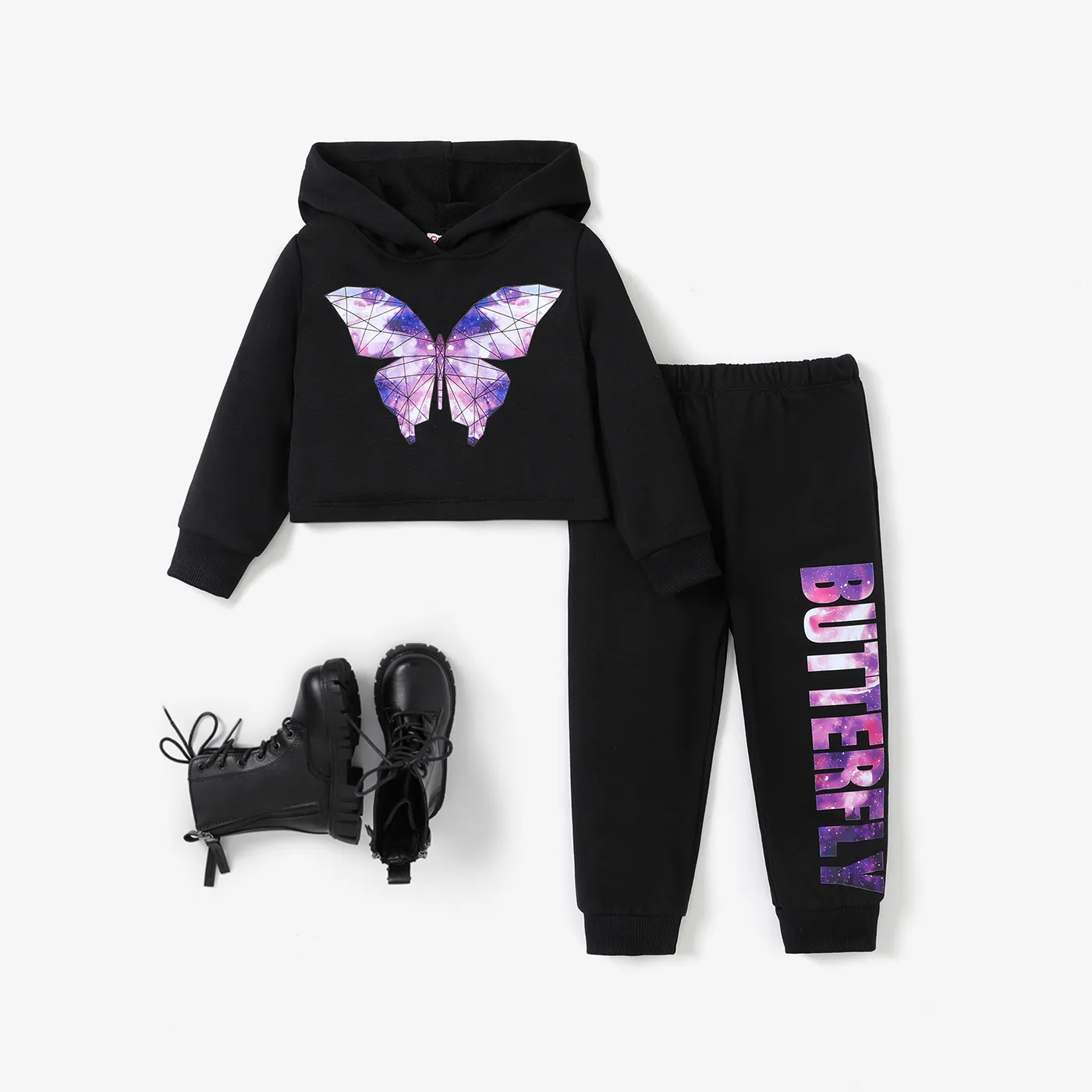 2pcs Toddler Girl Colorful Animal Pattern Butterfly Hooded Set