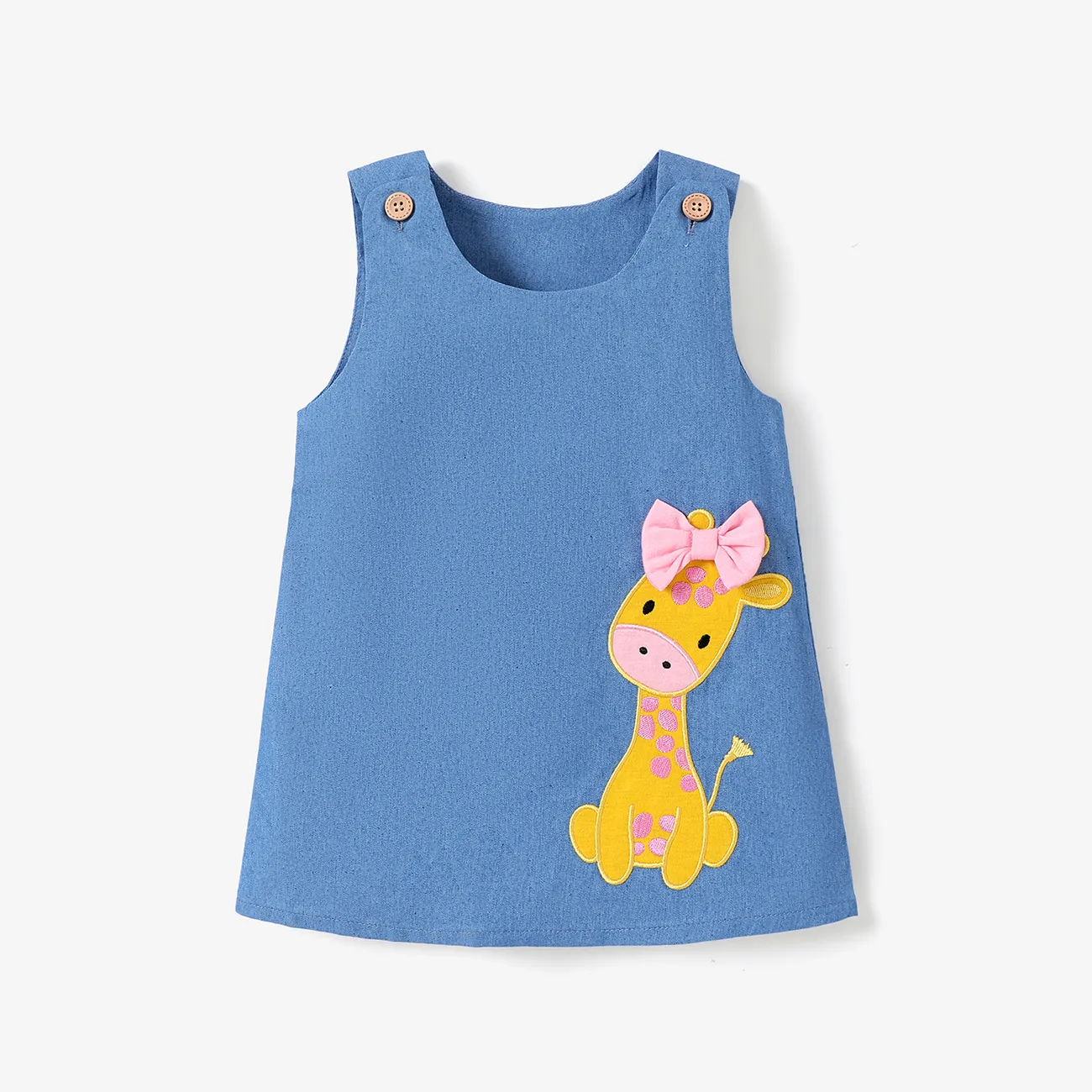 Baby Girl Giraffe Bowknot Solid Blue Denim Tank Dress Sky blue big image 1