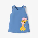Baby Girl Giraffe Bowknot Solid Blue Denim Tank Dress Sky blue