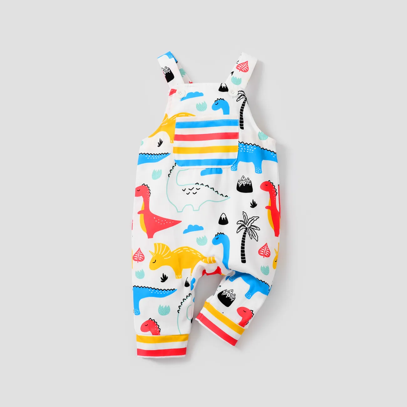Baby Boy All Over Multicolor Dinosaur Print Sleeveless Jumpsuit Overalls big image 1
