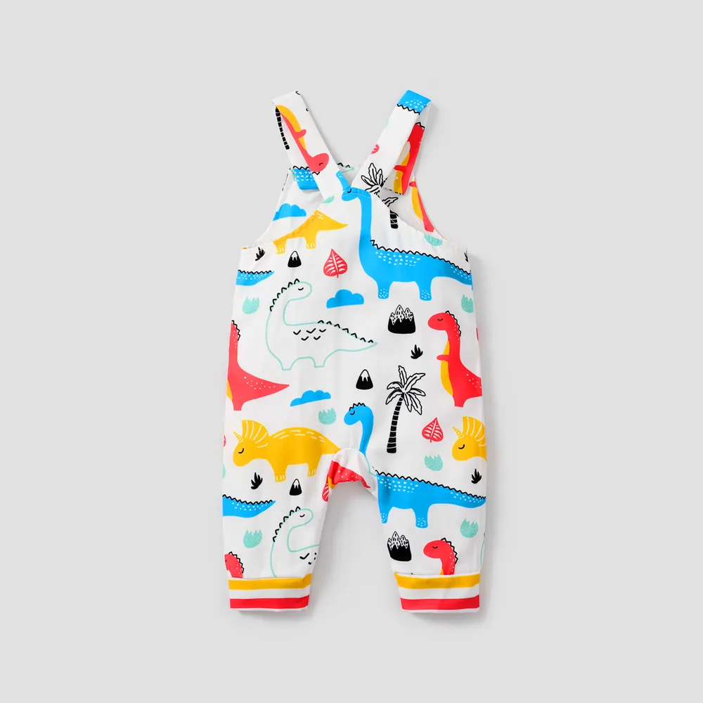 Baby Boy All Over Multicolor Dinosaur Print Sleeveless Jumpsuit Overalls  big image 2