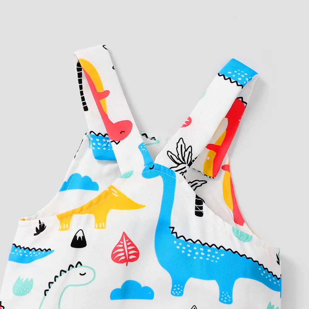Baby Boy All Over Multicolor Dinosaur Print Sleeveless Jumpsuit Overalls big image 4
