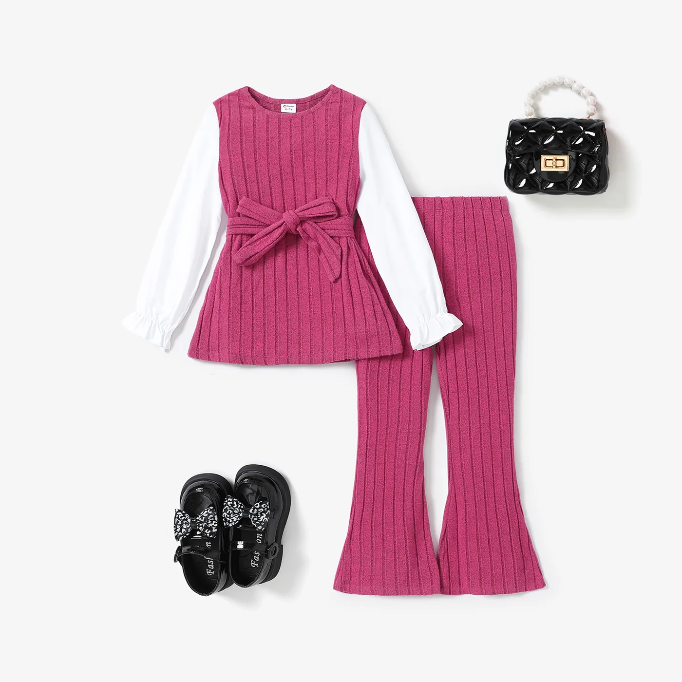 Kid Girl 3pcs Avant-garde Tissu Couture Couleur Unie Texturé Matériel Costume