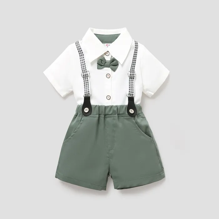 Baby Boy Party Gentle Bow Tie Shirt and Suspender Shorts Set