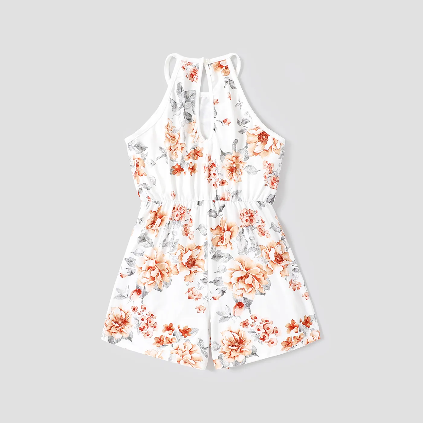 Kid Girl Floral Print Halter Rompers Beige image 3