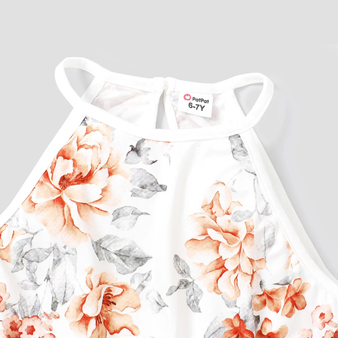 Kid Girl Floral Print Halter Rompers Beige image 4