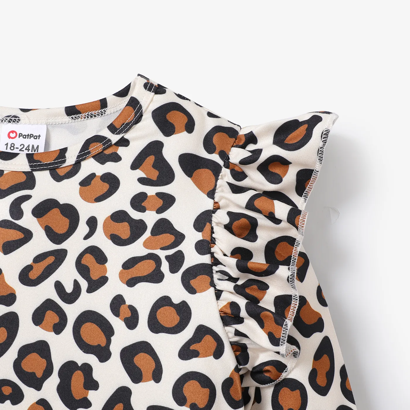 2pcs Kid Girl Leopard Flutter Sleeve Set YellowBrown image 3