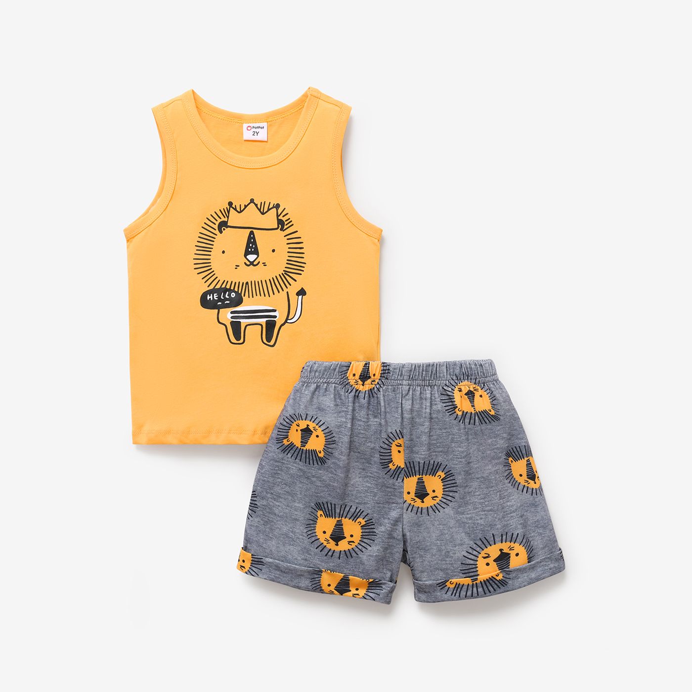 

2pcs Toddler Boy Cotton Lion Print Tank Top and Elasticized Shorts Set