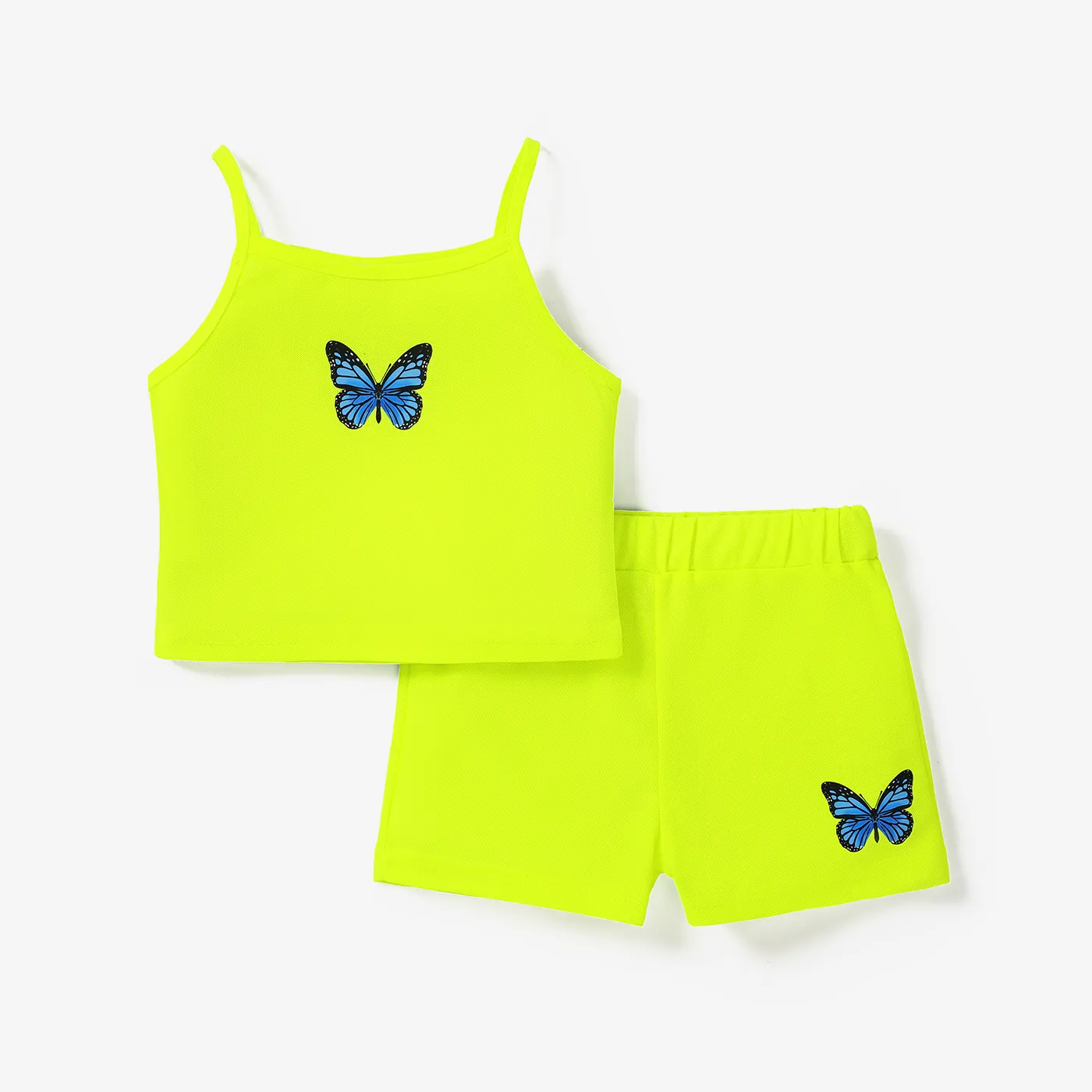 2pcs Toddler Girl Butterfly Print Camisole and Shorts Set Green