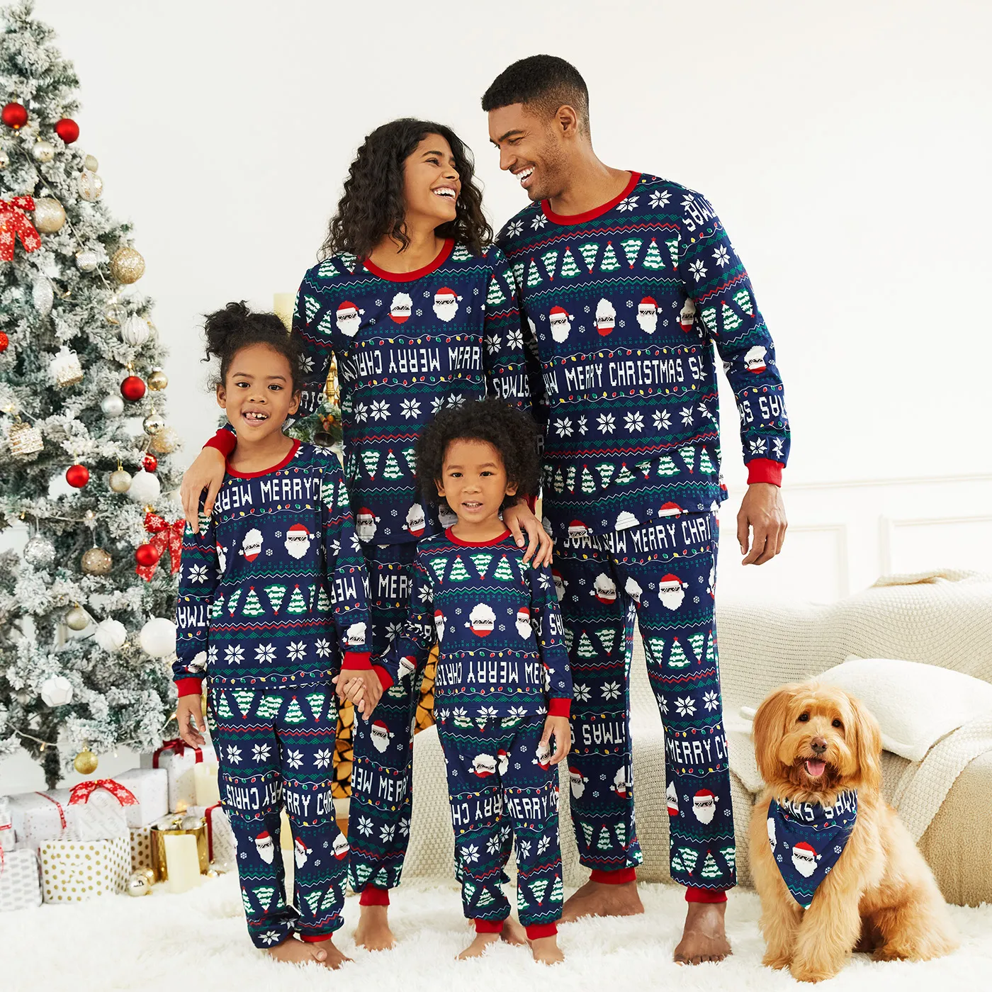 Christmas Santa And Snowflake Print Family Matching Pajamas Sets (Flame Resistant)